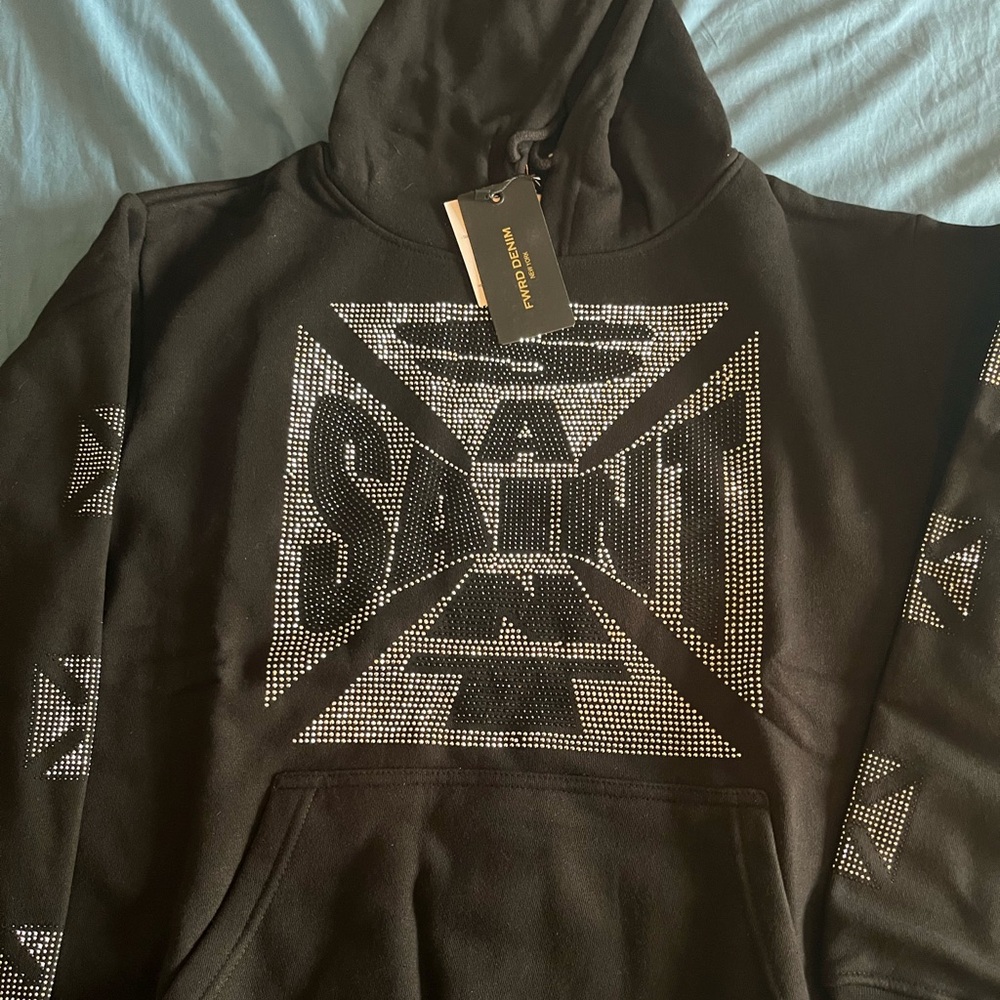 Black Rhinestone Logo Hoodie - SAINT Graphic